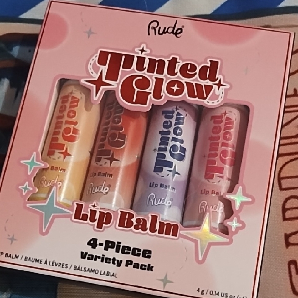 RUDE Tinted Glow Lip Balm Set - Pink, Orange, Purple, Cream
